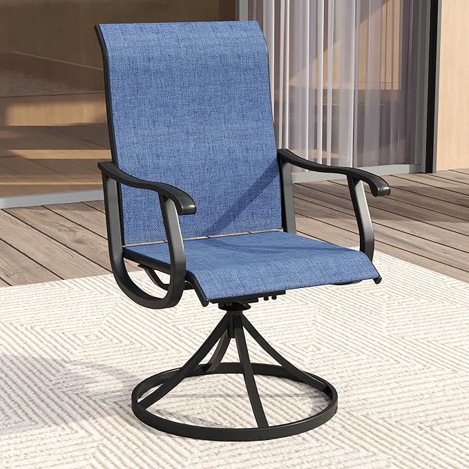 VICLLAX 5 Pieces Patio Dining Set for 4, Outdoor Furniture Set Includes 40.6" Square Outdoor Table and 4 Patio Swivel Chairs for Lawn Garden, Black Tabletop and Blue Fabric
