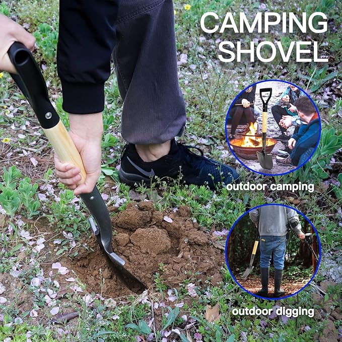 Small Short Handle Shovel - 28 Inches Overall Length - Kids Metal Sand Shovel for Digging and Gardening - Metal + Wooden