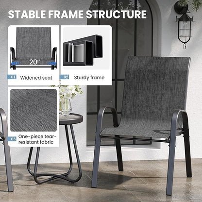 Patio Table and Chairs Set - 3 Piece Outdoor Stackable Dinging Chairs for All Weather,Breathable Garden Furniture for Deck Garden Backyard (Dark Grey)