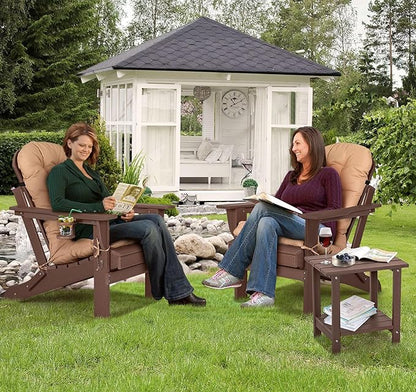 nalone Folding Adirondack Chair with Cushion with Cup Holder, HDPE Plastic Oversized Patio Chair Weather Resistant, Used in Outdoor, Fire Pit, Deck, Garden, Campfire Chairs