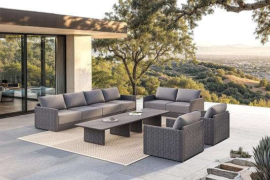 PURPLE LEAF Patio Furniture Set 10 Pieces Patio Seating Sofas Aluminum Furniture Outdoor Couch Sectional Set with Cushions and Aluminum Table Patio Conversation Sets Gray