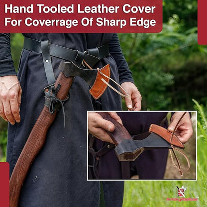 Armory Replicas™ Hand Forged Rustic Iron Steel Battle Axe – 20" Wood Handle, Fully Functional Camping & Reenactment Tool – Perfect for Outdoor Survival