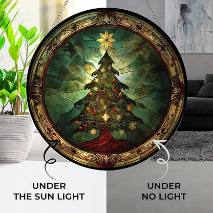 Personalized Magical Christmas Tree Suncatchers for Windows,6.3” Stained Glass Window Hangings,Hand-Painted Glass Panel Perfect for Home Décor