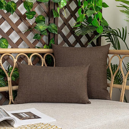 Kevin Textile Pack of 2 Outdoor Waterproof Pillow Covers Checkered Decorative Cushions Sham Throw Pillowcases Shell for Patio Tent Garden Couch Bed Sofa 22x22 Inch Brown
