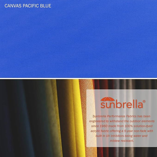 California Umbrella 9' Round Aluminum Market Umbrella, Crank Lift, Push Button Tilt, Black Pole, Sunbrella Pacific Blue