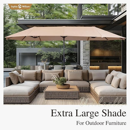 Sophia & William Patio Set with Umbrella 8 Pieces Outdoor Dining Set for 6 with 13ft Large Patio Umbrella Beige, 6 x Blue Swivel Patio Chairs with 59" Dining Table for Lawn Garden