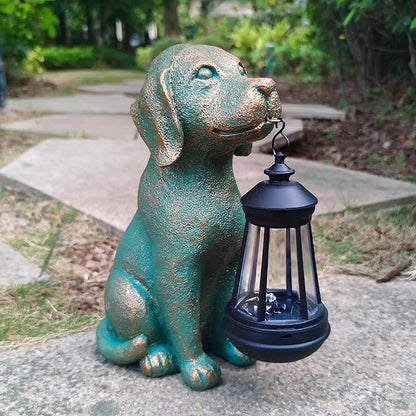 Dog Garden Statues with Solar Lantern Outdoor Decor-Dog Solar Figurines Lights Decorations for Patio Yard Lawn Ornaments-Gifts for Birthday Easter Housewarming