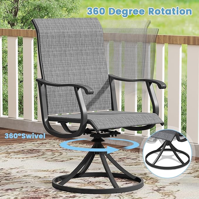 DIFY 7 Pieces Outdoor Patio Dining Set, 6 Dark Grey Textilene Swivel Dining Chairs and 53.1" Black Round Metal Dining Table, Outdoor Table and Chairs