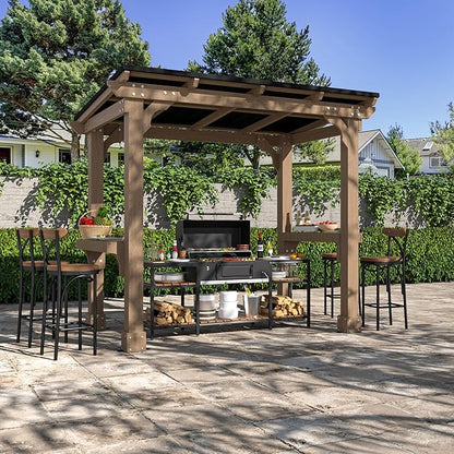 8 x 5 FT Wooden Grill Gazebo with Sloping Metal roof, 2 Full Size Grills, BBQ Canopy for Outdoor Patio, Lawn, Garden, Light Mocha Brown