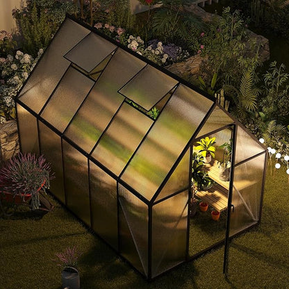 6x10 FT Greenhouse for Outdoors, Polycarbonate Greenhouse with Roof Vent, Enhanced Aluminum Large Walk-in Green House for Garden Backyard