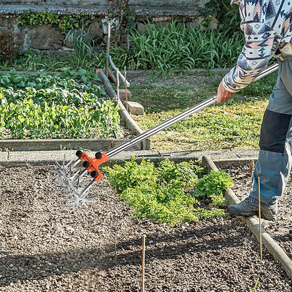 Rotary Cultivator Garden Rotary Tiller Adjustable Stainless Steel Poles Hand Tiller for Soil Mixing or Reseeding Grass Lawn Tiller Total Length 57 Inch