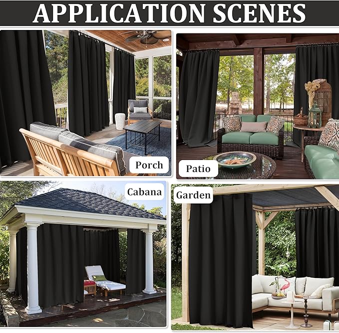 Gazebo Universal Replacement Privacy Curtain,12'×14' Gazebo Outdoor Waterproof Curtains, 4-Panels Sidewall Curtains with Double Zipper for Patio Canopy, Garden and Backyard (Curtain Only)