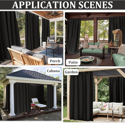 Gazebo Universal Replacement Privacy Curtain,12'×20' Gazebo Outdoor Waterproof Curtains, 4-Panels Sidewall Curtains with Double Zipper for Patio Canopy, Garden and Backyard (Curtain Only)