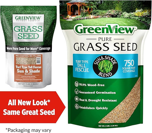 GreenView Pure Grass Seed Turf Type Tall Fescue Sun & Shade Blend, 3 lb. Bag – Covers up to 750 sq. ft.