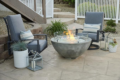 Outdoor GreatRoom Co Propane Fire Pit Table - Cove Gas Fire Pits for Outside Patio - 42 Inch Round Bowl Concrete Firepit Fire Table with Glass Tabletop Cover, Tempered Clear Glass Gems, 105,000 BTU