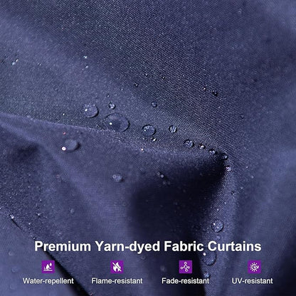 PURPLE LEAF 12' X 16' Outdoor Hardtop Gazebo for Patio Galvanized Steel Double Roof Permanent Canopy Teak Finish Coated Aluminum Frame Pavilion Gazebo with Netting and Navy Blue Curtains