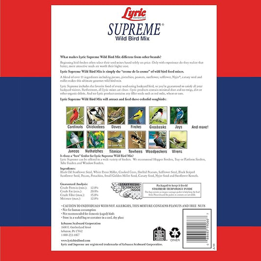 Lyric Supreme Wild Bird Seed - Wild Bird Food Mix with Nuts & Sunflower Seeds for Outside Feeders - Attracts Many Beautiful Songbirds - 20 lb bag
