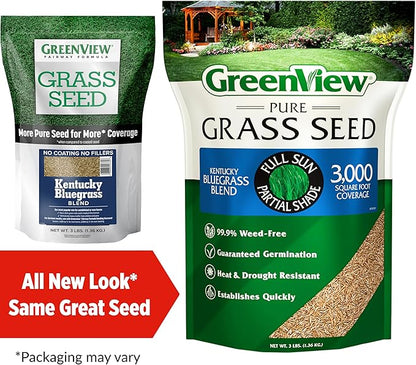 GreenView Pure Grass Seed Kentucky Bluegrass Blend, 3 lb. Bag – Covers up to 3,000 sq. ft.
