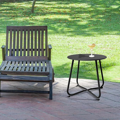 Patio Side Table Waterproof Round Metal Steel Weather Resistant Portable Outdoor and Indoor End Table for Garden Balcony Yard, Black