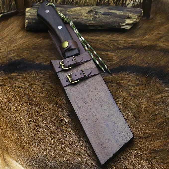 BA-KOR (Pioneer ) (14.6") DC53 steel 6mm thickened full Tang fixed knife+ Wooden sheath &(5.9IN) Cerium Igniter, suitable for outdoor hunting, cutting, chopping, camping, obstacle removal, exploration, fishing, EDC, BBQ (BA-Kb-0A)