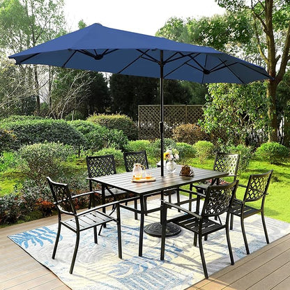 PHI VILLA 8 Piece Patio Outdoor Dining Set with 13ft Double-Sided Patio Umbrella,Metal Outdoor Table Furniture Set with 6 Outdoor Stackable Chairs, 1 Rectangle Dining Table and 1 Large Umbrella