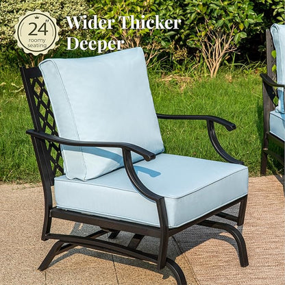 Patio Furniture Set 5 pcs, Outdoor Patio Furniture, 3-Seat Sofa, 2 Rocking Chairs, 2 Ottomans and 5.75" Extra Thick Cushion, Patio Conversation Set for Garden Backyard Deck,Blue