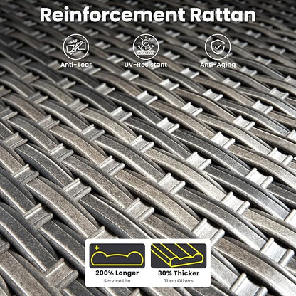 ovios 6 Pieces Patio Furniture Set Outdoor Sofa Couch with Solar Lights Table Comfy Cushions, Modern Deep Seat Wicker Rattan Conversation Set for Porch Deck, Orange Red