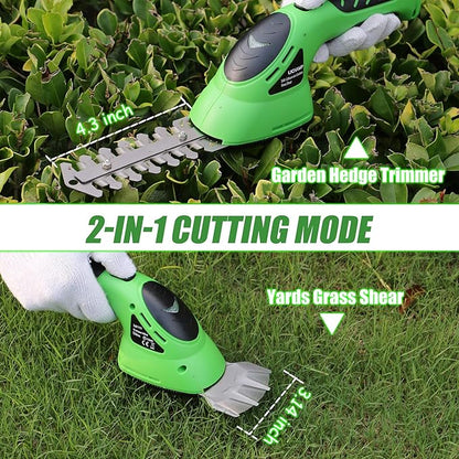 Lichamp 2-in-1 Electric Hand Held Grass Shear Hedge Trimmer Shrubbery Clipper Cordless Battery Powered Rechargeable for Garden and Lawn, CGS-3602 Grass Green