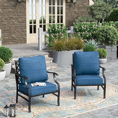 HERA'S HOUSE Outdoor Chairs Set of 2, 2 x Patio Chair with Pacific Blue Cushions, All Weather Outdoor Furniture for Lawn Garden Backyard Deck(Leg Chairs)