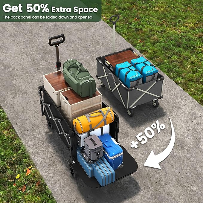 Collapsible Wagon, Foldable Wagons with Extended 40" L, Folding Wagon with Tailgate, Portable Lightweight Utility Wagons for Grocery, Shopping, Camping, Garden, Sports, Black D