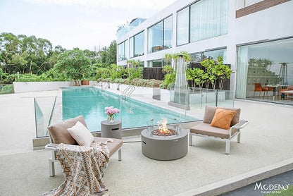AMS Fireplace | Modeno Tramore Package | Light Gray Natural Gas Fire Pit Table for Outside Patio Bundle with Wind Guard, and SS Burner Lid | Free Ice Bucket & Rubber Mat