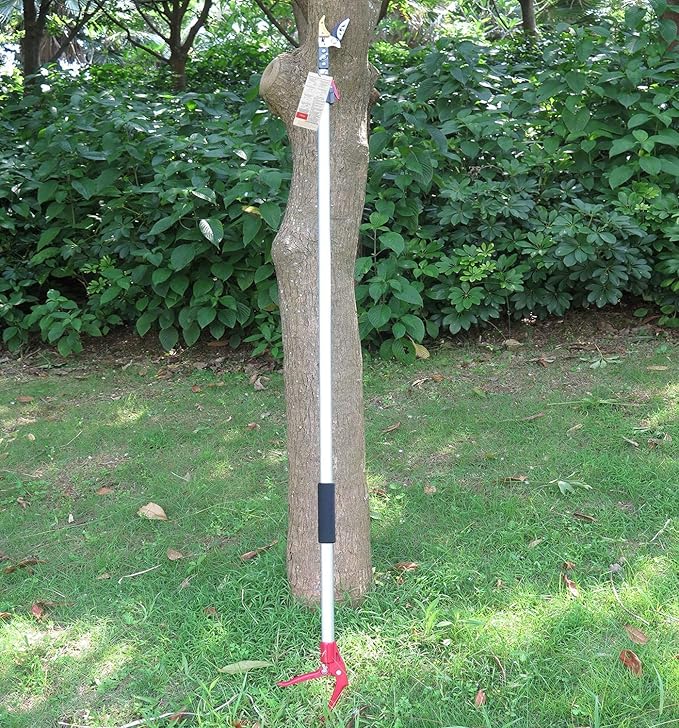 4.4-7.2 Foot Tree Pruner 2 Sections Extendable 4 Nodes Adjustable, Cut and Hold Pruning Trimmer, Long Reach Pole Saw, Telescoping Fruit Picker, Branches Bypass Lopper With Hook