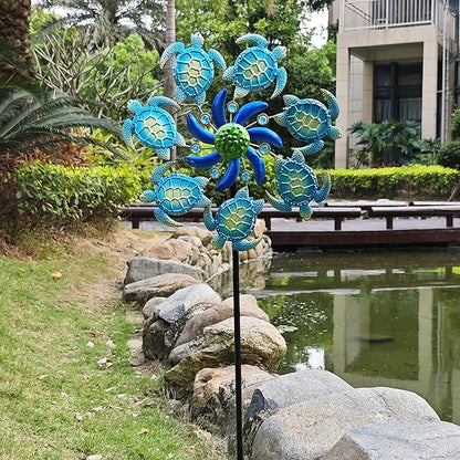 Green Sea Turtle Wind Spinners Garden Stake, 39" Turtles Wind Spinner Outdoor Decorations- Metal Outside Lawn Stake Wind Sculptures for Yard Patio,Lawn & Garden Art Decor