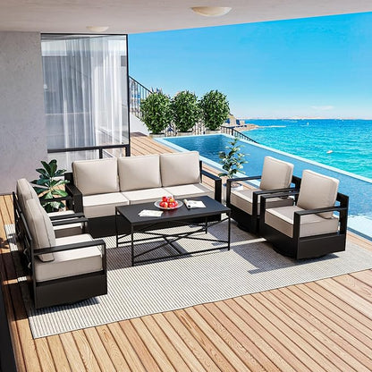 Outdoor Patio Furniture Set, 6-Piece Aluminum Patio Conversation Set All-Weather Metal Outdoor Sectional with 6 Inch Thick Cushions, Deep Setting for Garden, Outside and Porch
