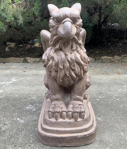 Zaer Ltd. Set of 2 Garden Griffin Statues, Magnesium-Cement Sculptures, 28.3" H Outdoor Entrance Decor (Antique Rust)
