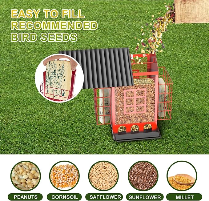 Bird Feeders for Outdoors Hanging, Metal Bird Feeder with Double Suet Cage Cake, Large Capacity, Birdfeeders Sturdy & Weatherproof, Easy to Clean & Refill, Great for Attracting Wild Birds