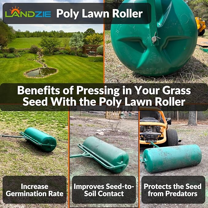 Landzie 36 Inch Poly Lawn Roller – 21.1 Gallon Heavy Duty Sod and Yard Roller for Boosting Seed to Soil Contact - Water Filled Barrel Presses in Grass Seed to Improve Germination - Lawn Flattener