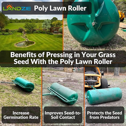 Landzie 36 Inch Poly Lawn Roller – 21.1 Gallon Heavy Duty Sod and Yard Roller for Boosting Seed to Soil Contact - Water Filled Barrel Presses in Grass Seed to Improve Germination - Lawn Flattener