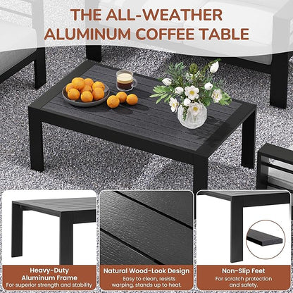 Solaste Aluminum Patio Furniture Set for All Weather, Oversized Metal Outdoor Furniture Set with 27.5" Deep Seating and 3.2" Wide Armrest, Patio Conversation Set with 5" Cushion, Black and Grey