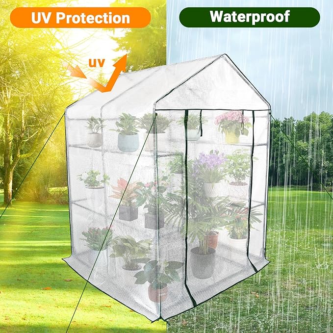Greenhouse for Outdoors,Walk in 3-Tier 6 Shelves Green House w/ Roll-Up Zippered Door Anchors and Ropes,Waterproof & UV Protected Plant Garden Hot House for Garden Patio Backyard,57 x 57 x 76''