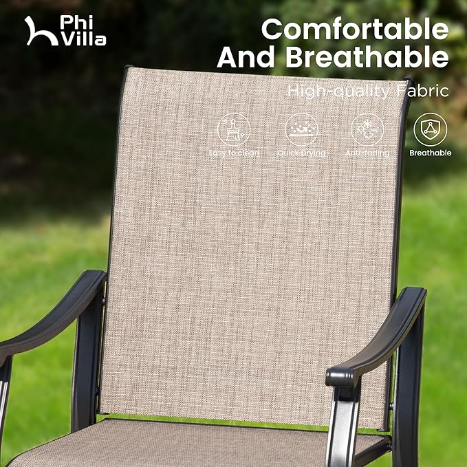 PHI VILLA Patio Dining Set for 8,Extra Large Square Metal Table with 1.9" Umbrella Hole and 8 Textilene Dining Chairs,Breathable,Waterproof,Durable and Sturdy,Outdoor Table and Chairs for Outside