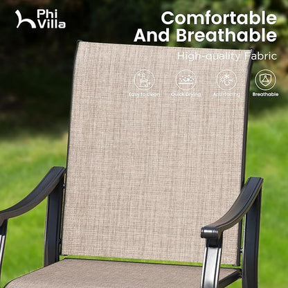 PHI VILLA Patio Dining Set for 8,Extra Large Square Metal Table with 1.9" Umbrella Hole and 8 Textilene Dining Chairs,Breathable,Waterproof,Durable and Sturdy,Outdoor Table and Chairs for Outside
