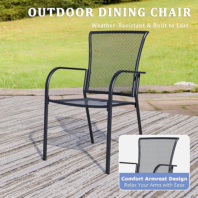 Outdoor Metal Patio Chairs Set of 8, Stackable Iron Mesh Dining Chairs with Armrests, All-Weather Bistro Chairs for Garden, Backyard, Porch, or Balcony