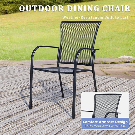 Outdoor Metal Patio Chairs Set of 8, Stackable Iron Mesh Dining Chairs with Armrests, All-Weather Bistro Chairs for Garden, Backyard, Porch, or Balcony