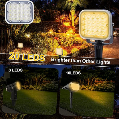 Solar Spot Lights Outdoor, 20 LED IP65 Waterproof Solar Landscape Lights, Dusk-to-Dawn 3000K Warm White Outdoor Light for Yard Garden Driveway Porch Walkway, 4-in-1