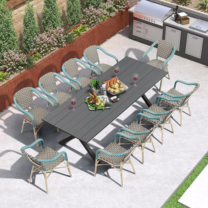 PURPLE LEAF 11 Pieces Outdoor Table and Chair Set Patio Furniture Set with Large Rectangular Table and 10 French Dining Chairs for Poolside Deck Colorful Patio Dining Set