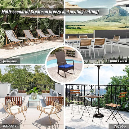 Rocking Chair Outdoor 3 Pieces High-Backed Patio Rocking Chairs Bistro Table and Chairs Set of 2, Royal Blue