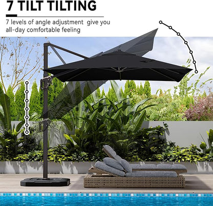 9' X 12' Cantilever Patio Umbrella with Base Included 360°Rotation Rectangular Outdoor Large Offset Umbrellas Heavy Duty Windproof for Garden Deck Pool, Black
