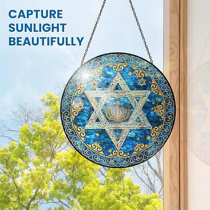 FLAGWIX Christmas Hanukkah Gifts for Women Men - Star of David Stained Glass Window Hanging 10 in - Hanukkah Decorations Suncatcher, Religious Jewish Gifts for Mom Grandma, Christmas Decorations