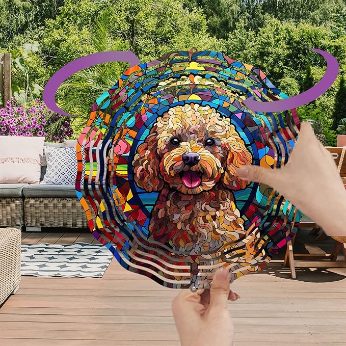 Poodle Dog Wind Spinners Outdoor Dog Memorial Gifts, 3D Metal Kinetic Hanging Garden Wind Spinner, Spinner Decor, Wind Sculptures for Outdoor & Indoor, Window, Yard Decor (Poodle 3)